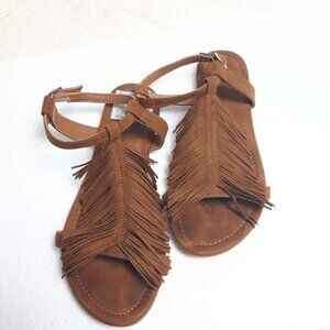 Coastal Cowgirl South Western Rodeo Brown Boho Fringe Boots Flats Sandal 6.5 b24